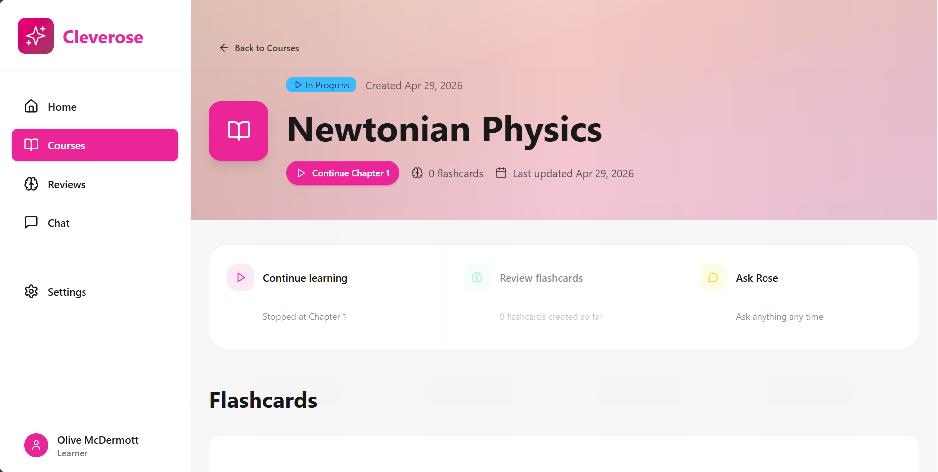 Cleverose app — course view